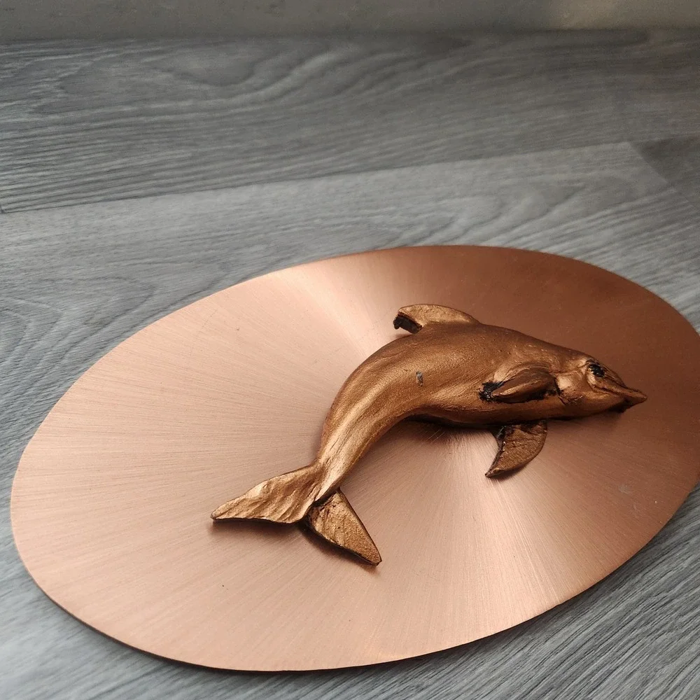 Vintage Dolphin Wall Plaque 3D Sculpted Metal Art Copper Bronze Nautical‎ Decor